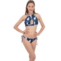 White Robot Blue Seamless Pattern Cross Front Halter Bikini Set View1