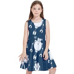 White Robot Blue Seamless Pattern Kids  Skater Dress