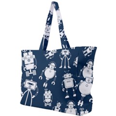 White Robot Blue Seamless Pattern Simple Shoulder Bag by Hannah976