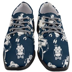 White Robot Blue Seamless Pattern Women Heeled Oxford Shoes by Hannah976