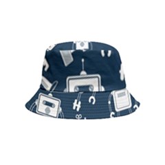 White Robot Blue Seamless Pattern Bucket Hat (kids) by Hannah976