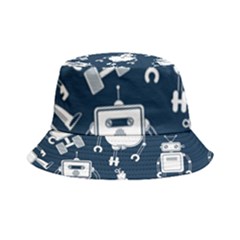 White Robot Blue Seamless Pattern Inside Out Bucket Hat by Hannah976