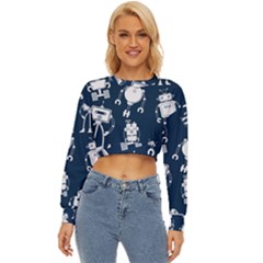 White Robot Blue Seamless Pattern Lightweight Long Sleeve Sweatshirt by Hannah976