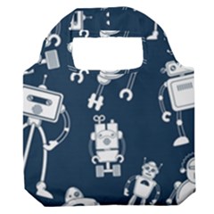 White Robot Blue Seamless Pattern Premium Foldable Grocery Recycle Bag by Hannah976