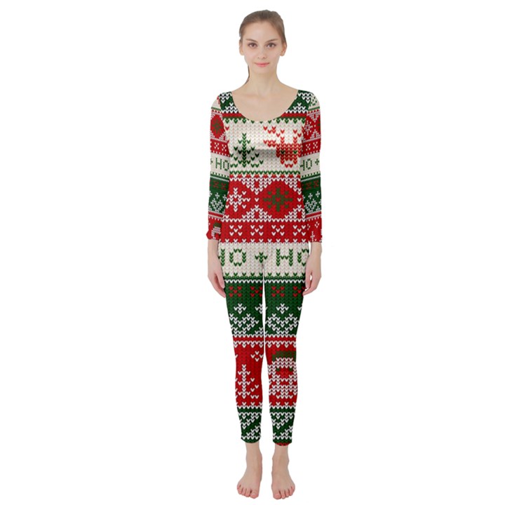 Ugly Sweater Merry Christmas  Long Sleeve Catsuit