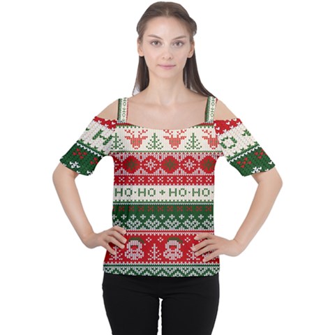 Ugly Sweater Merry Christmas  Cutout Shoulder T-shirt by artworkshop