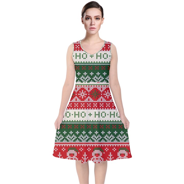 Ugly Sweater Merry Christmas  V-Neck Midi Sleeveless Dress 