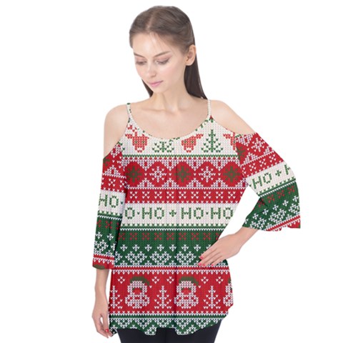 Ugly Sweater Merry Christmas  Flutter Sleeve T-shirt  by artworkshop