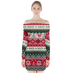 Ugly Sweater Merry Christmas  Long Sleeve Off Shoulder Dress by artworkshop