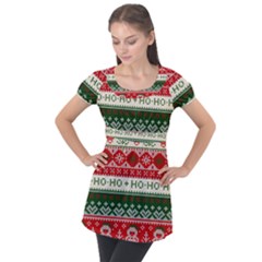 Ugly Sweater Merry Christmas  Puff Sleeve Tunic Top by artworkshop