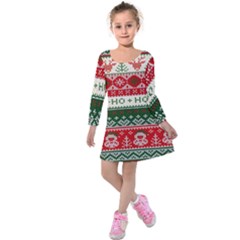 Ugly Sweater Merry Christmas  Kids  Long Sleeve Velvet Dress by artworkshop