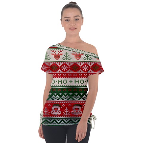 Ugly Sweater Merry Christmas  Off Shoulder Tie-up T-shirt by artworkshop