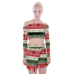 Ugly Sweater Merry Christmas  Off Shoulder Top With Mini Skirt Set by artworkshop