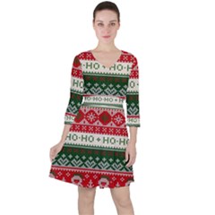 Ugly Sweater Merry Christmas  Quarter Sleeve Ruffle Waist Dress by artworkshop