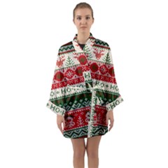 Ugly Sweater Merry Christmas  Long Sleeve Satin Kimono