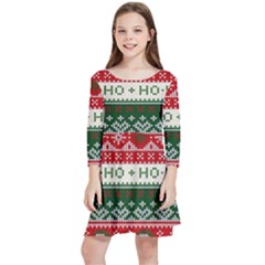 Ugly Sweater Merry Christmas  Kids  Quarter Sleeve Skater Dress by artworkshop