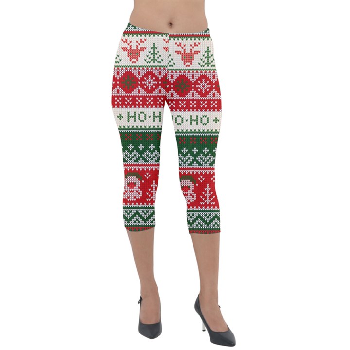 Ugly Sweater Merry Christmas  Lightweight Velour Capri Leggings 