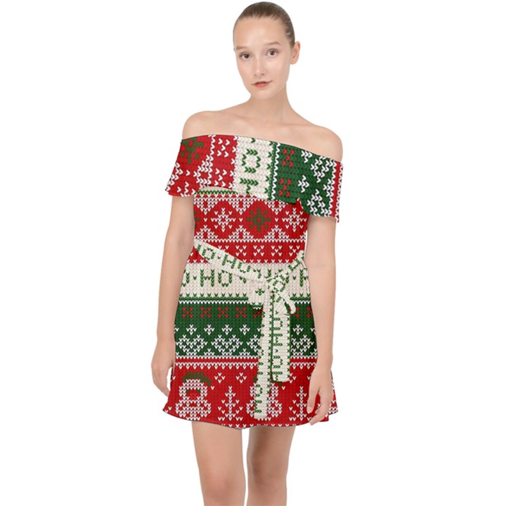 Ugly Sweater Merry Christmas  Off Shoulder Chiffon Dress