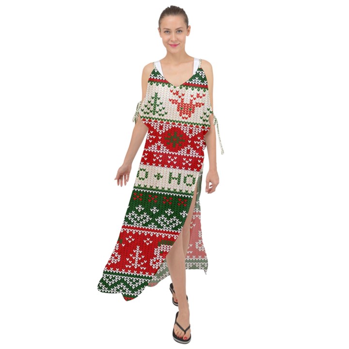 Ugly Sweater Merry Christmas  Maxi Chiffon Cover Up Dress