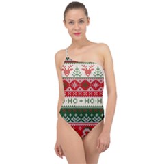 Ugly Sweater Merry Christmas  Classic One Shoulder Swimsuit by artworkshop