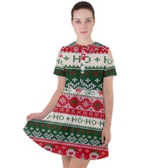 Ugly Sweater Merry Christmas  Short Sleeve Shoulder Cut Out Dress  by artworkshop