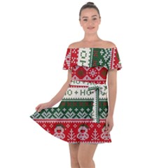 Ugly Sweater Merry Christmas  Off Shoulder Velour Dress by artworkshop