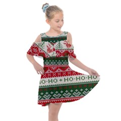 Ugly Sweater Merry Christmas  Kids  Shoulder Cutout Chiffon Dress by artworkshop