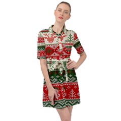 Ugly Sweater Merry Christmas  Belted Shirt Dress by artworkshop