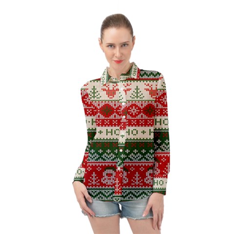 Ugly Sweater Merry Christmas  Long Sleeve Chiffon Shirt by artworkshop