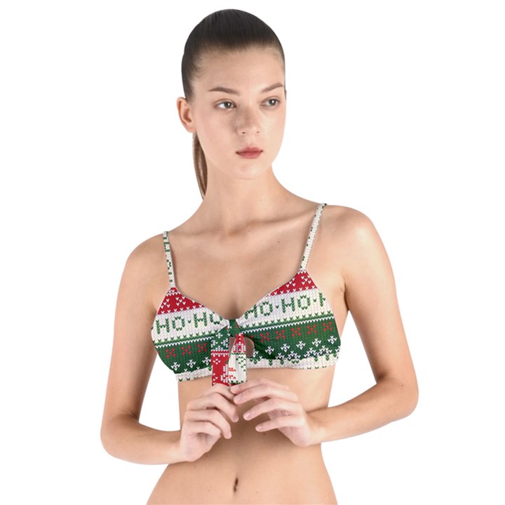 Ugly Sweater Merry Christmas  Tie Up Cut Bikini Top