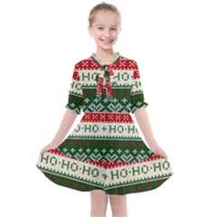 Ugly Sweater Merry Christmas  Kids  All Frills Chiffon Dress by artworkshop