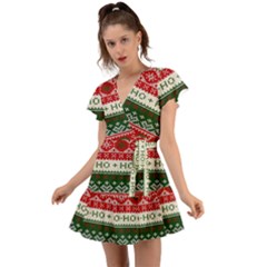 Ugly Sweater Merry Christmas  Flutter Sleeve Wrap Dress by artworkshop