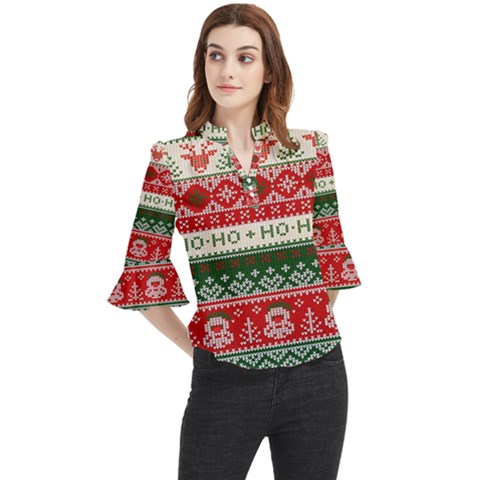 Ugly Sweater Merry Christmas  Loose Horn Sleeve Chiffon Blouse by artworkshop