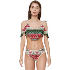 Ugly Sweater Merry Christmas  Ruffle Edge Tie Up Bikini Set	 by artworkshop