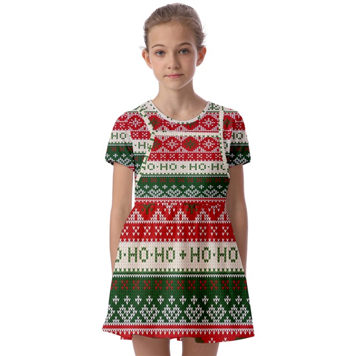 Ugly Sweater Merry Christmas  Kids  Short Sleeve Pinafore Style Dress