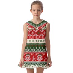 Ugly Sweater Merry Christmas  Kids  Pilgrim Collar Ruffle Hem Dress by artworkshop