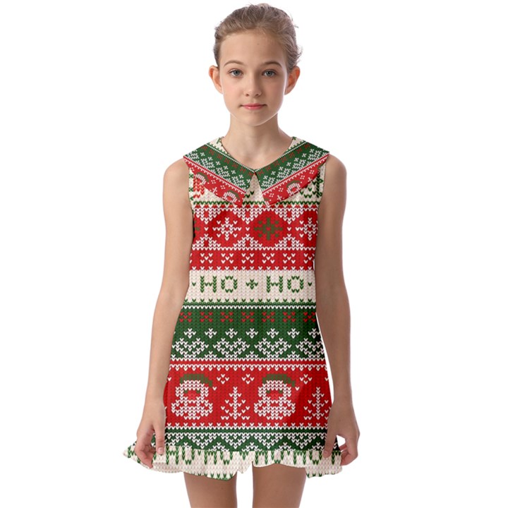 Ugly Sweater Merry Christmas  Kids  Pilgrim Collar Ruffle Hem Dress