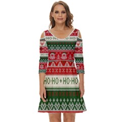 Ugly Sweater Merry Christmas  Shoulder Cut Out Zip Up Dress by artworkshop