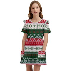 Ugly Sweater Merry Christmas  Kids  Frilly Sleeves Pocket Dress by artworkshop