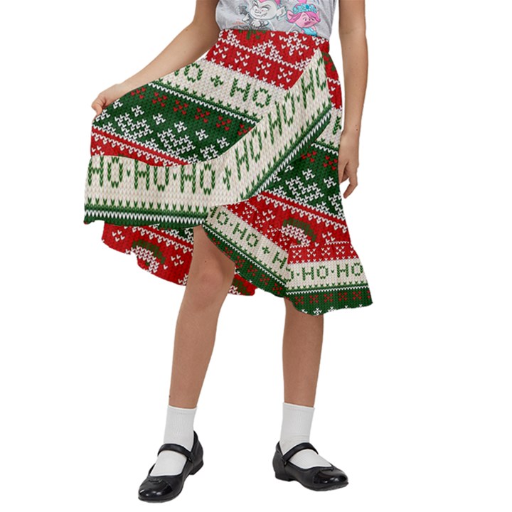 Ugly Sweater Merry Christmas  Kids  Ruffle Flared Wrap Midi Skirt