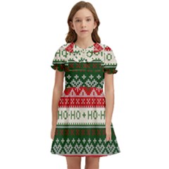 Ugly Sweater Merry Christmas  Kids  Bow Tie Puff Sleeve Dress by artworkshop