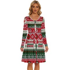 Ugly Sweater Merry Christmas  Long Sleeve Dress With Pocket by artworkshop