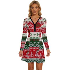 Ugly Sweater Merry Christmas  Long Sleeve Deep V Mini Dress  by artworkshop