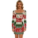 Ugly Sweater Merry Christmas  Long Sleeve Square Neck Bodycon Velvet Dress View1