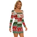 Ugly Sweater Merry Christmas  Long Sleeve Square Neck Bodycon Velvet Dress View3