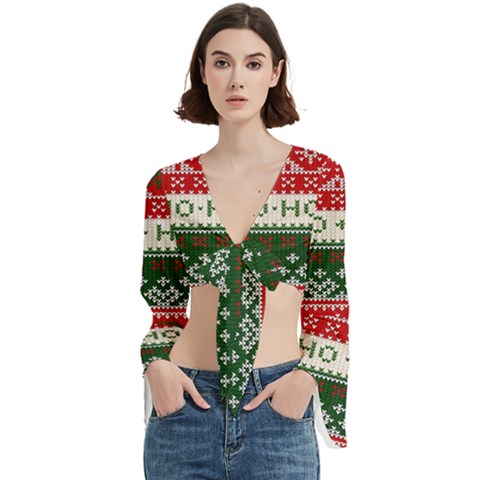 Ugly Sweater Merry Christmas  Trumpet Sleeve Cropped Top by artworkshop