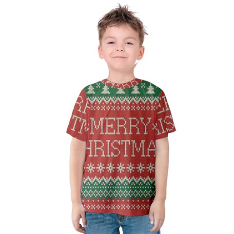 Merry Christmas  Pattern Kids  Cotton T-shirt by artworkshop