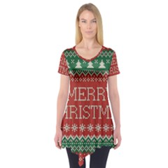 Merry Christmas  Pattern Short Sleeve Tunic  by artworkshop