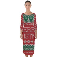 Merry Christmas  Pattern Quarter Sleeve Midi Bodycon Dress by artworkshop