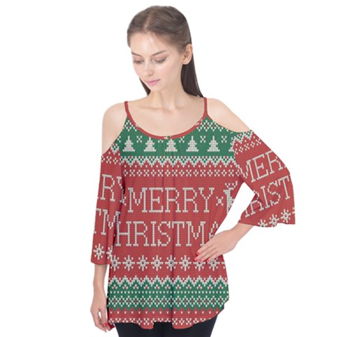 Merry Christmas  Pattern Flutter Sleeve T-shirt  by artworkshop